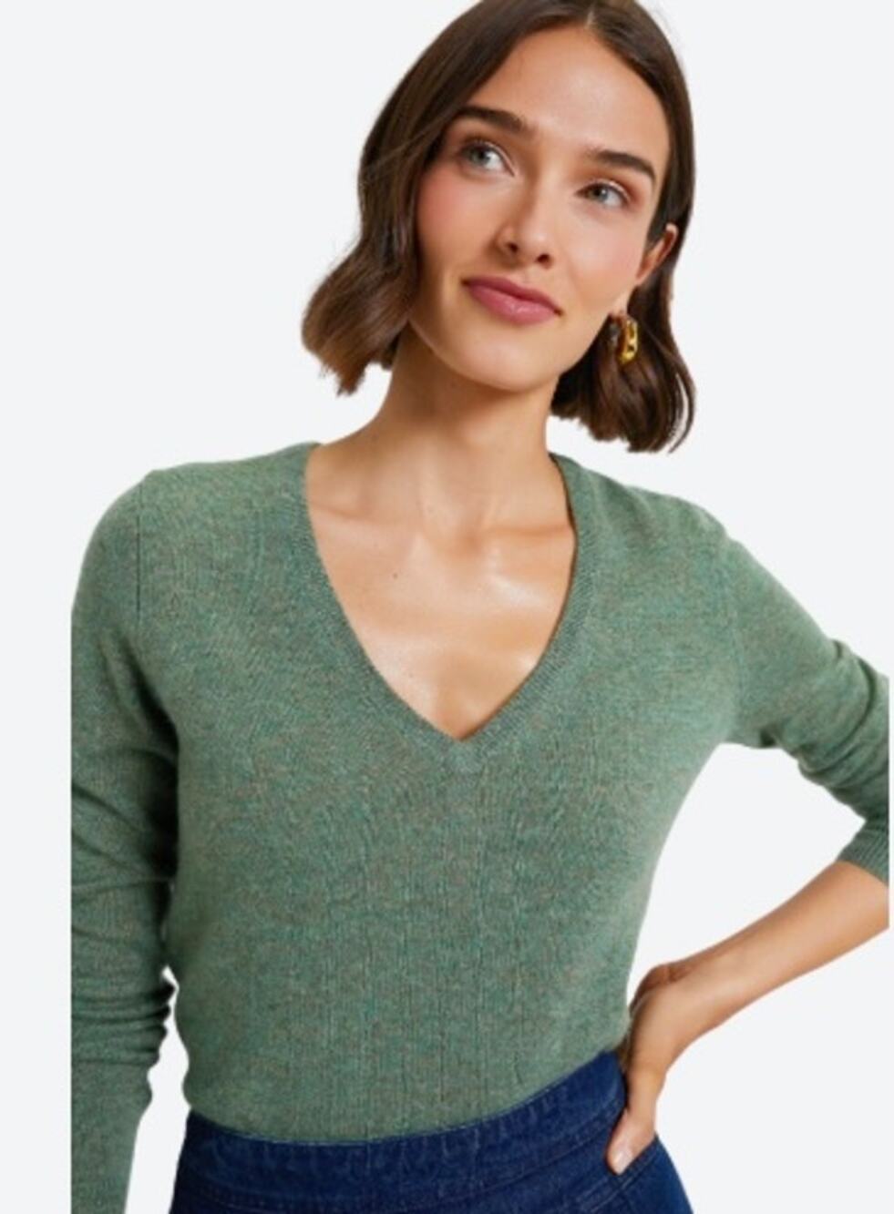 Tuckernuck Cashmere Katherine V Neck Sweater Pine Green Womens Medium EUC